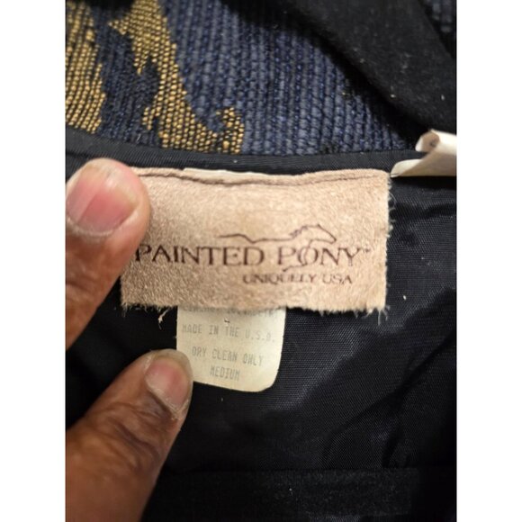 Vintage Painted Pony Women's Y2K 90s Bohemia Cropped Jacquard Blazer Medium Blue - Picture 5 of 7